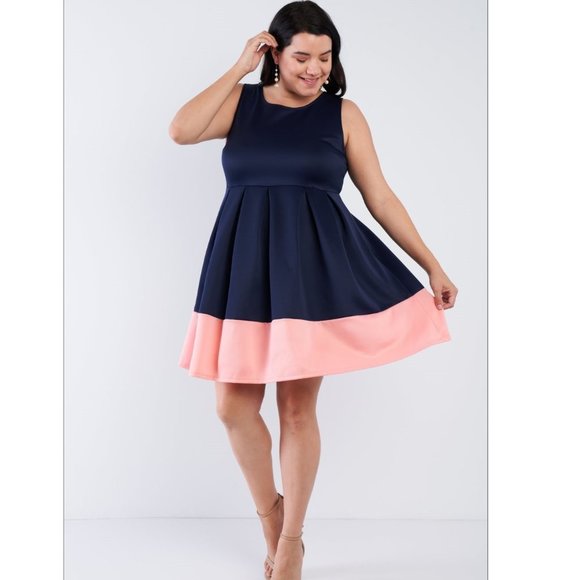 NWT PLUS SIZE Navy Colorblock Pleated Dress - Picture 4 of 4